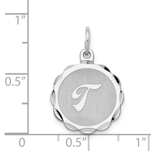 Sterling Silver, Sarah Collection 15mm Brocaded Disc Initial T Pendant - Picture 4 of 5